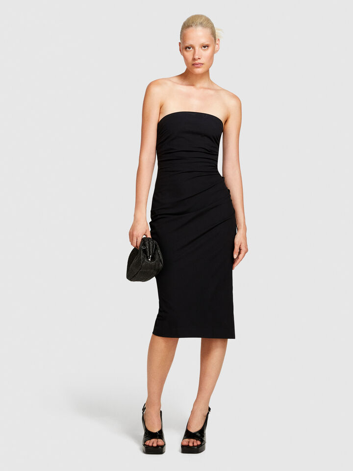 Slim fit dress with rouching - women's midi dresses - Black | Sisley image number 1